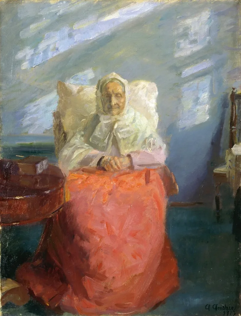 Anna Ancher - Frau Ane Brøndum im blauen Zimmer 1913 | Giclée Kunstdruck gerahmt