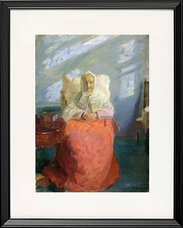 Anna Ancher - Frau Ane Brøndum im blauen Zimmer 1913 | Giclée Kunstdruck gerahmt