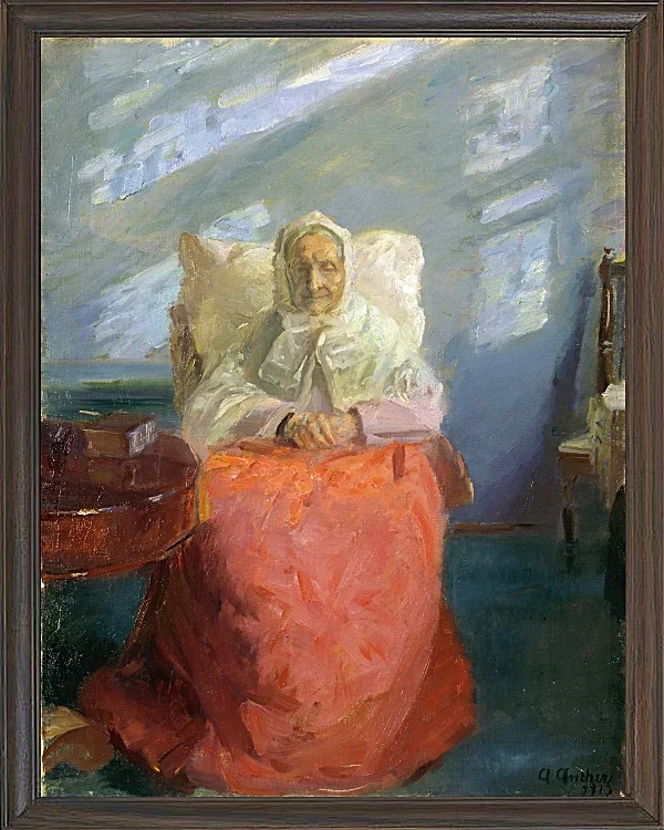 Anna Ancher - Frau Ane Brøndum im blauen Zimmer 1913 | Giclée Kunstdruck gerahmt