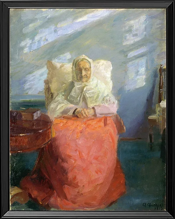Anna Ancher - Frau Ane Brøndum im blauen Zimmer 1913 | Giclée Kunstdruck gerahmt