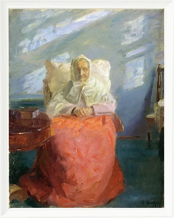 Anna Ancher - Frau Ane Brøndum im blauen Zimmer 1913 | Giclée Kunstdruck gerahmt