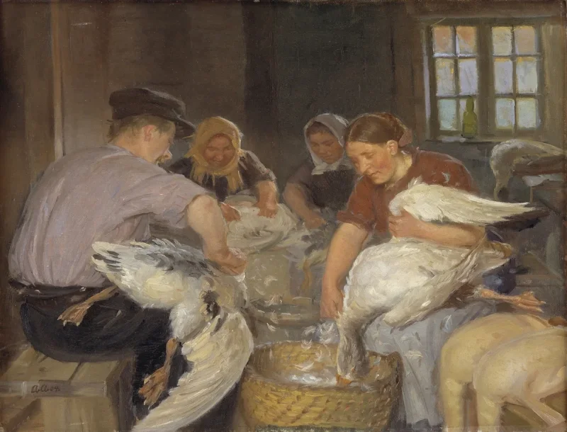 Anna Ancher - Gänse rupfen 1904 | Giclée Kunstdruck gerahmt