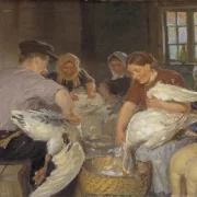 Anna Ancher - Gänse rupfen 1904 | Giclée Kunstdruck gerahmt