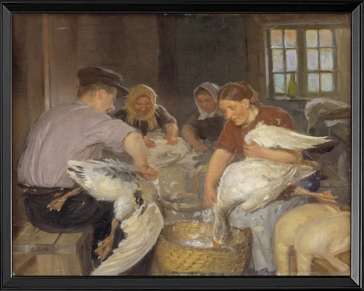 Anna Ancher - Gänse rupfen 1904 | Giclée Kunstdruck gerahmt
