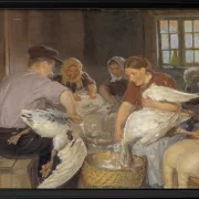 Anna Ancher - Gänse rupfen 1904 | Giclée Kunstdruck gerahmt