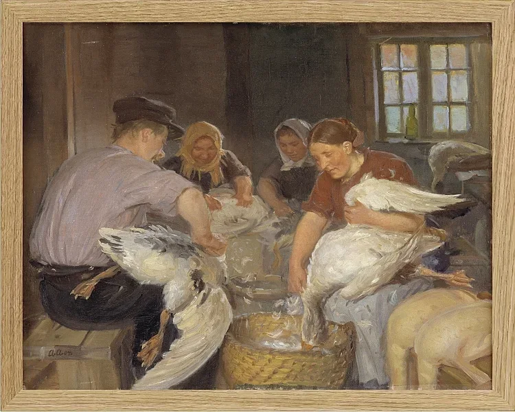 Anna Ancher - Gänse rupfen 1904 | Giclée Kunstdruck gerahmt