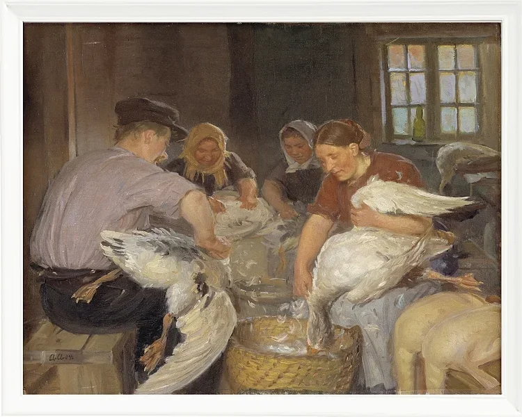 Anna Ancher - Gänse rupfen 1904 | Giclée Kunstdruck gerahmt
