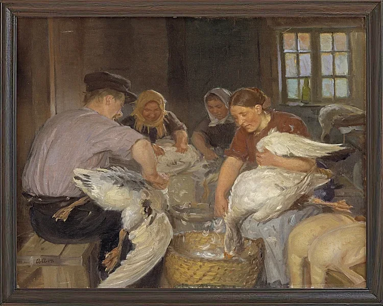 Anna Ancher - Gänse rupfen 1904 | Giclée Kunstdruck gerahmt