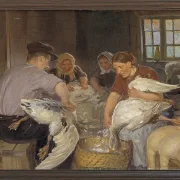 Anna Ancher - Gänse rupfen 1904 | Giclée Kunstdruck gerahmt