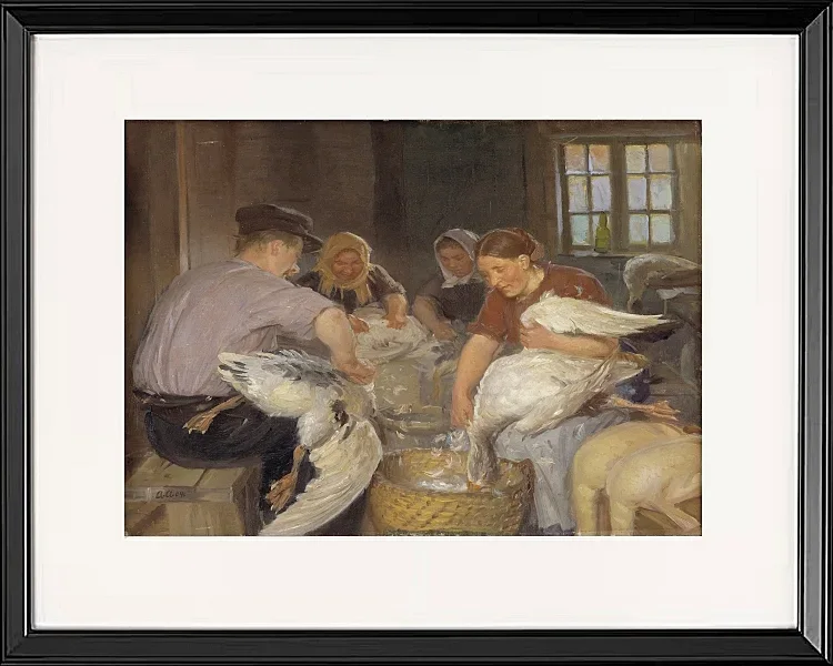 Anna Ancher - Gänse rupfen 1904 | Giclée Kunstdruck gerahmt