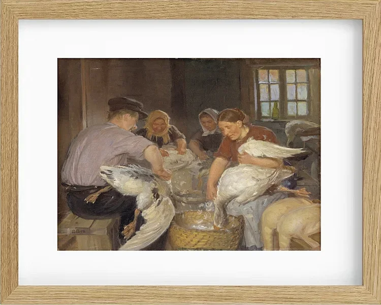 Anna Ancher - Gänse rupfen 1904 | Giclée Kunstdruck gerahmt