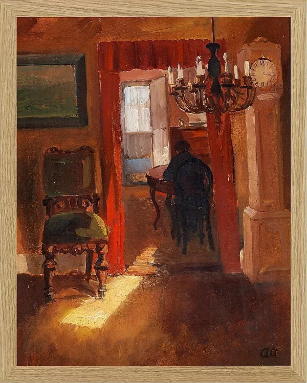 Anna Ancher - Skagen-Interieur mit einem Sonnenstreifen auf dem Boden 1905 | Giclée Kunstdruck gerahmt