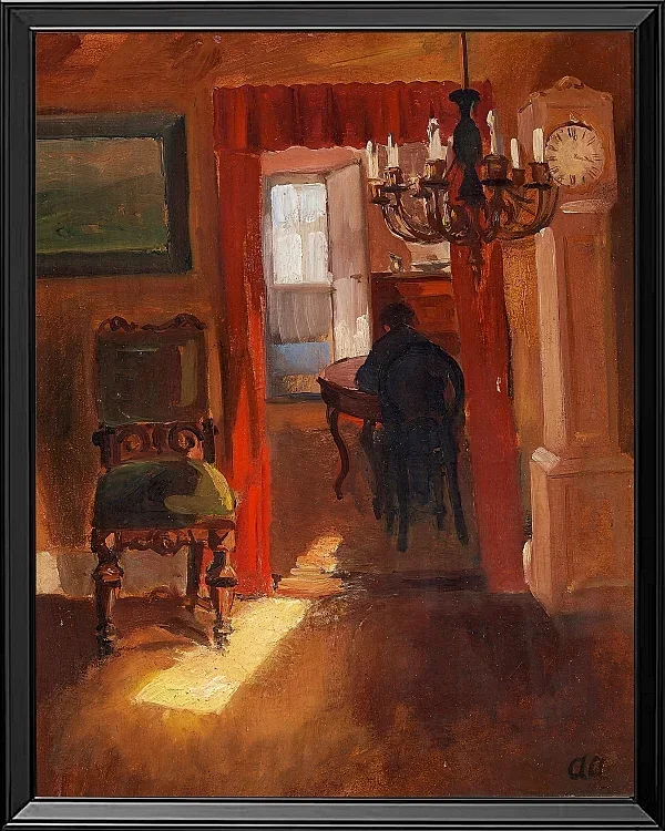 Anna Ancher - Skagen-Interieur mit einem Sonnenstreifen auf dem Boden 1905 | Giclée Kunstdruck gerahmt