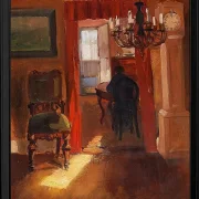 Anna Ancher - Skagen-Interieur mit einem Sonnenstreifen auf dem Boden 1905 | Giclée Kunstdruck gerahmt