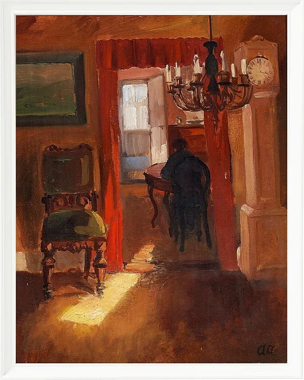 Anna Ancher - Skagen-Interieur mit einem Sonnenstreifen auf dem Boden 1905 | Giclée Kunstdruck gerahmt