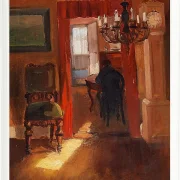Anna Ancher - Skagen-Interieur mit einem Sonnenstreifen auf dem Boden 1905 | Giclée Kunstdruck gerahmt