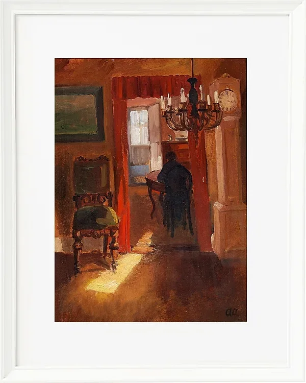 Anna Ancher - Skagen-Interieur mit einem Sonnenstreifen auf dem Boden 1905 | Giclée Kunstdruck gerahmt