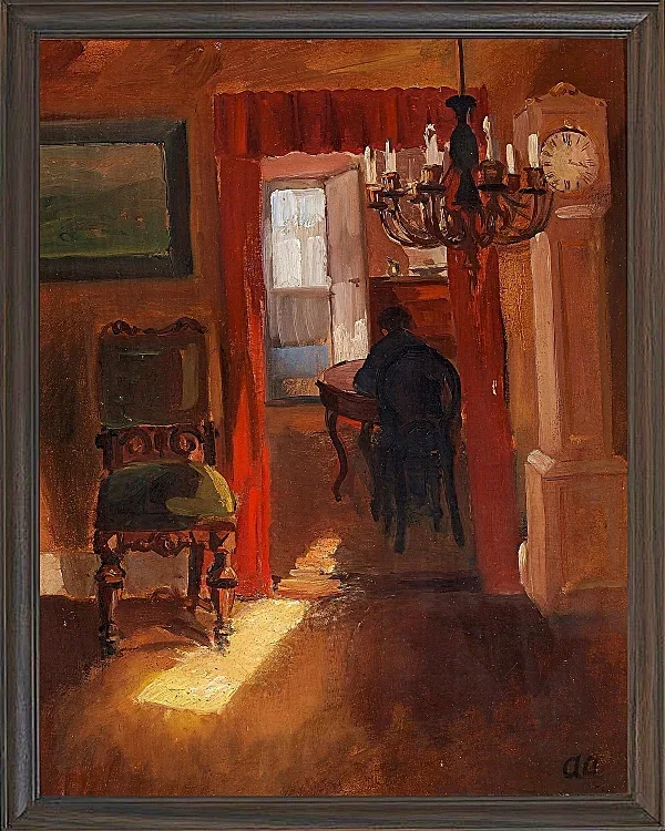 Anna Ancher - Skagen-Interieur mit einem Sonnenstreifen auf dem Boden 1905 | Giclée Kunstdruck gerahmt