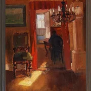 Anna Ancher - Skagen-Interieur mit einem Sonnenstreifen auf dem Boden 1905 | Giclée Kunstdruck gerahmt