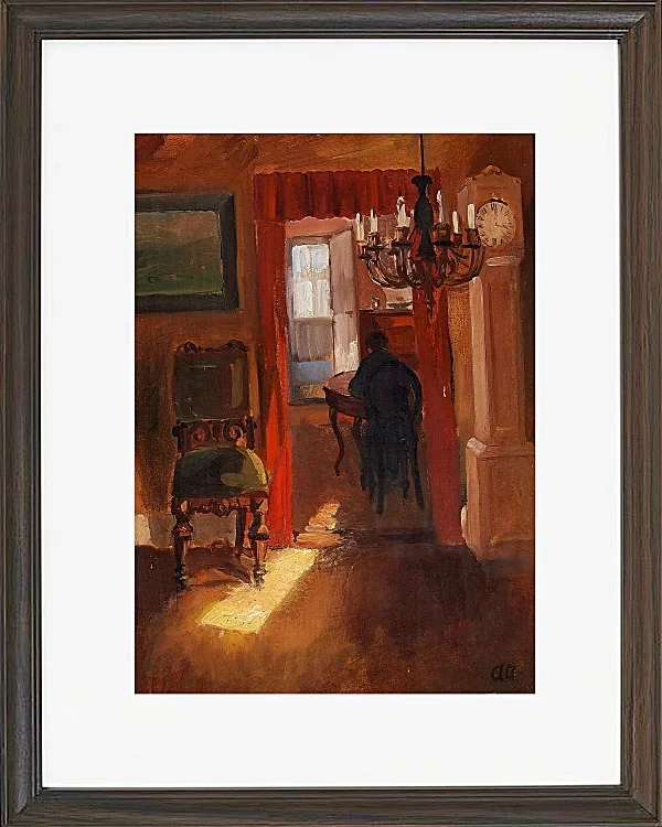 Anna Ancher - Skagen-Interieur mit einem Sonnenstreifen auf dem Boden 1905 | Giclée Kunstdruck gerahmt