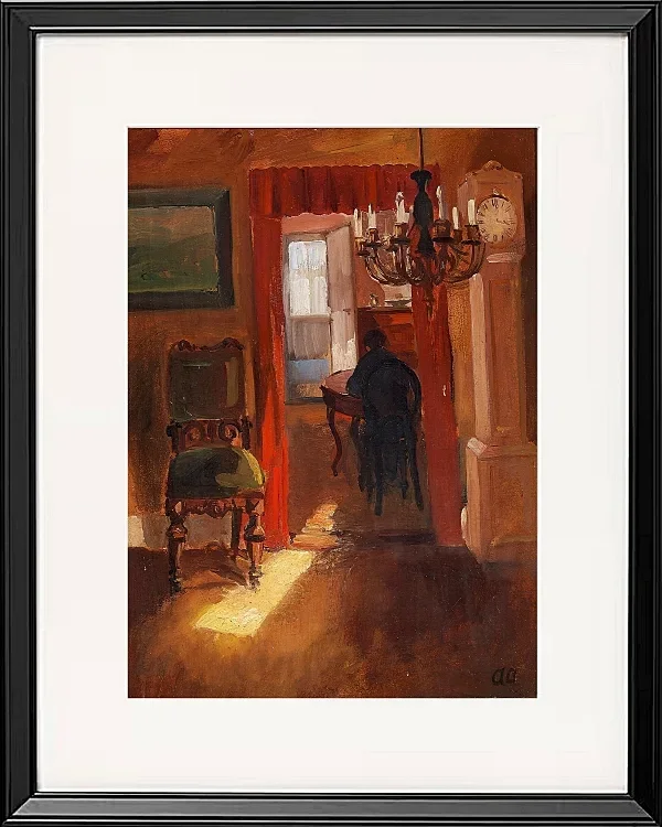 Anna Ancher - Skagen-Interieur mit einem Sonnenstreifen auf dem Boden 1905 | Giclée Kunstdruck gerahmt