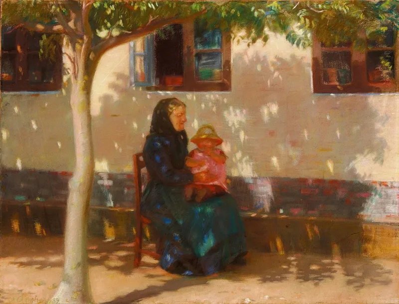 Anna Ancher - Skagens Frau mit der kleinen Helga Ancher auf ihrem Schoß 1889 | Giclée Kunstdruck gerahmt