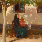 Anna Ancher - Skagens Frau mit der kleinen Helga Ancher auf ihrem Schoß 1889 | Giclée Kunstdruck gerahmt