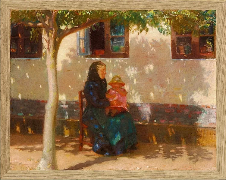 Anna Ancher - Skagens Frau mit der kleinen Helga Ancher auf ihrem Schoß 1889 | Giclée Kunstdruck gerahmt