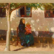Anna Ancher - Skagens Frau mit der kleinen Helga Ancher auf ihrem Schoß 1889 | Giclée Kunstdruck gerahmt