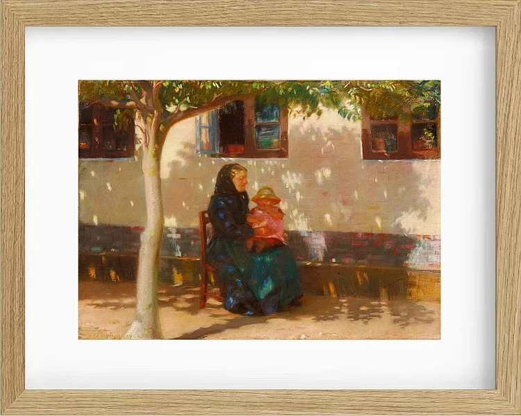 Anna Ancher - Skagens Frau mit der kleinen Helga Ancher auf ihrem Schoß 1889 | Giclée Kunstdruck gerahmt