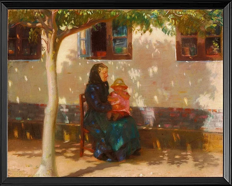 Anna Ancher - Skagens Frau mit der kleinen Helga Ancher auf ihrem Schoß 1889 | Giclée Kunstdruck gerahmt