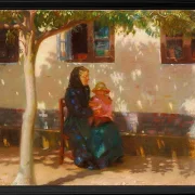 Anna Ancher - Skagens Frau mit der kleinen Helga Ancher auf ihrem Schoß 1889 | Giclée Kunstdruck gerahmt