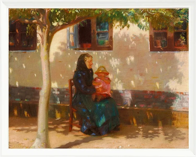 Anna Ancher - Skagens Frau mit der kleinen Helga Ancher auf ihrem Schoß 1889 | Giclée Kunstdruck gerahmt
