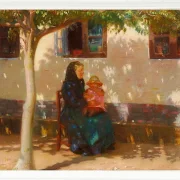 Anna Ancher - Skagens Frau mit der kleinen Helga Ancher auf ihrem Schoß 1889 | Giclée Kunstdruck gerahmt