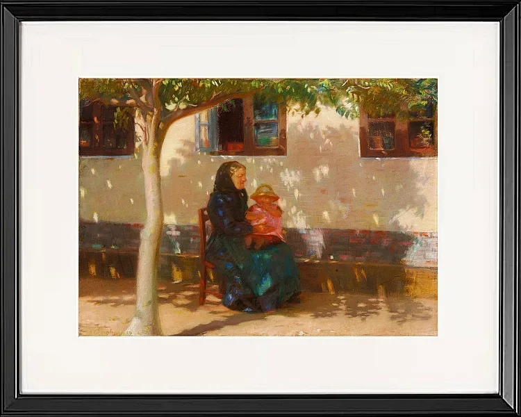 Anna Ancher - Skagens Frau mit der kleinen Helga Ancher auf ihrem Schoß 1889 | Giclée Kunstdruck gerahmt