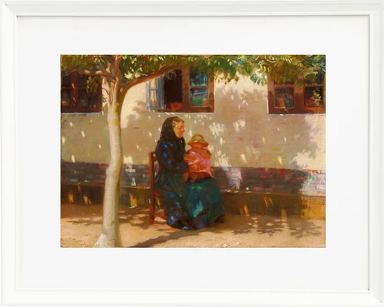 Anna Ancher - Skagens Frau mit der kleinen Helga Ancher auf ihrem Schoß 1889 | Giclée Kunstdruck gerahmt