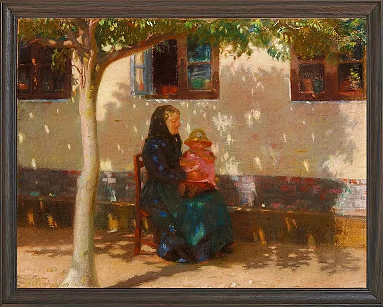 Anna Ancher - Skagens Frau mit der kleinen Helga Ancher auf ihrem Schoß 1889 | Giclée Kunstdruck gerahmt