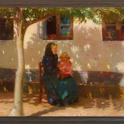 Anna Ancher - Skagens Frau mit der kleinen Helga Ancher auf ihrem Schoß 1889 | Giclée Kunstdruck gerahmt