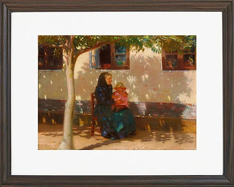 Anna Ancher - Skagens Frau mit der kleinen Helga Ancher auf ihrem Schoß 1889 | Giclée Kunstdruck gerahmt