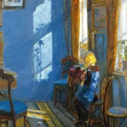 Anna Ancher - Sonnenlicht im blauen Zimmer 1891 | Giclée Kunstdruck gerahmt