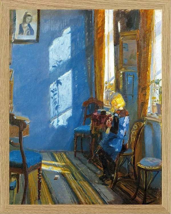 Anna Ancher - Sonnenlicht im blauen Zimmer 1891 | Giclée Kunstdruck gerahmt