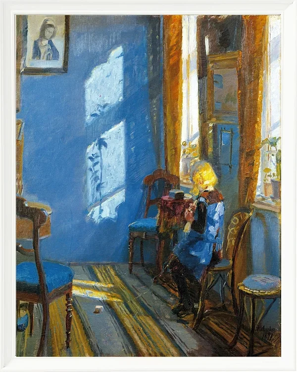 Anna Ancher - Sonnenlicht im blauen Zimmer 1891 | Giclée Kunstdruck gerahmt