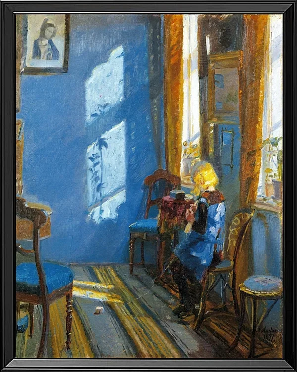 Anna Ancher - Sonnenlicht im blauen Zimmer 1891 | Giclée Kunstdruck gerahmt