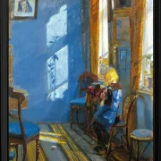 Anna Ancher - Sonnenlicht im blauen Zimmer 1891 | Giclée Kunstdruck gerahmt