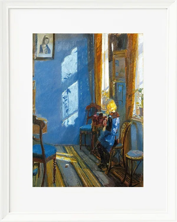 Anna Ancher - Sonnenlicht im blauen Zimmer 1891 | Giclée Kunstdruck gerahmt