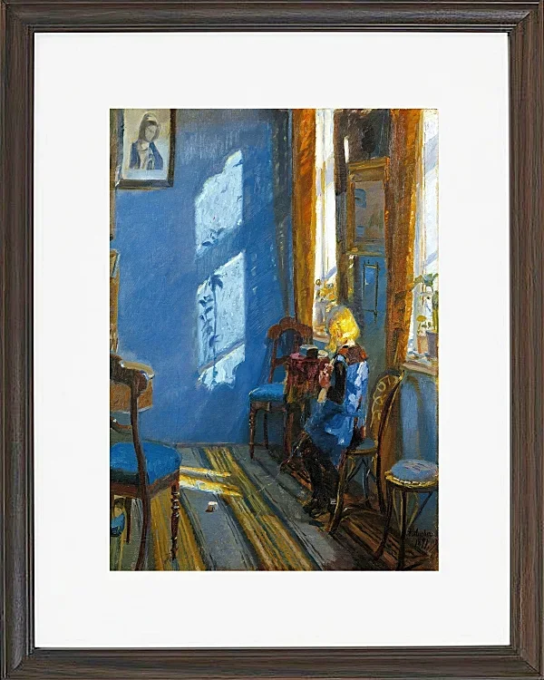 Anna Ancher - Sonnenlicht im blauen Zimmer 1891 | Giclée Kunstdruck gerahmt