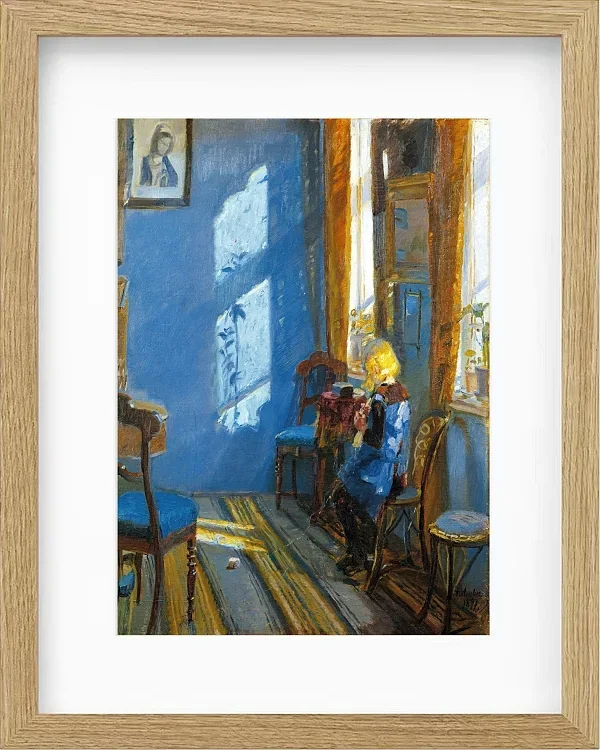 Anna Ancher - Sonnenlicht im blauen Zimmer 1891 | Giclée Kunstdruck gerahmt