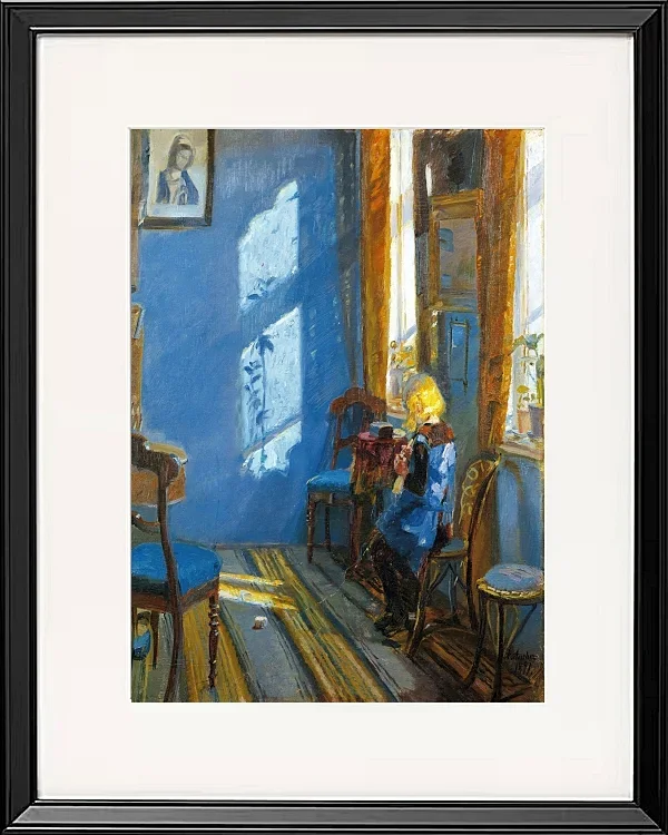 Anna Ancher - Sonnenlicht im blauen Zimmer 1891 | Giclée Kunstdruck gerahmt