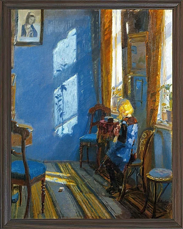 Anna Ancher - Sonnenlicht im blauen Zimmer 1891 | Giclée Kunstdruck gerahmt