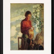 Anna Ancher - Zwei kleine Mädchen lernen das Nähen 1910 | Giclée Kunstdruck gerahmt